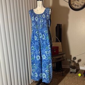 Jane Ashley Blue & Green Floral Smocked Maxi Dress